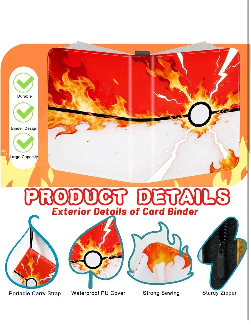 Fire Pokeball Card Binder - trading card binder holder 440 cards